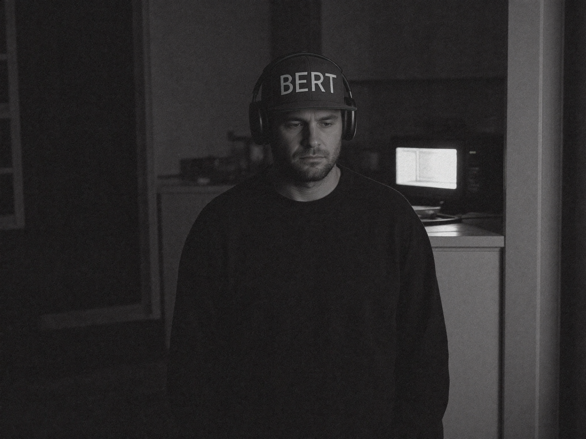 Bert waits by the microwave